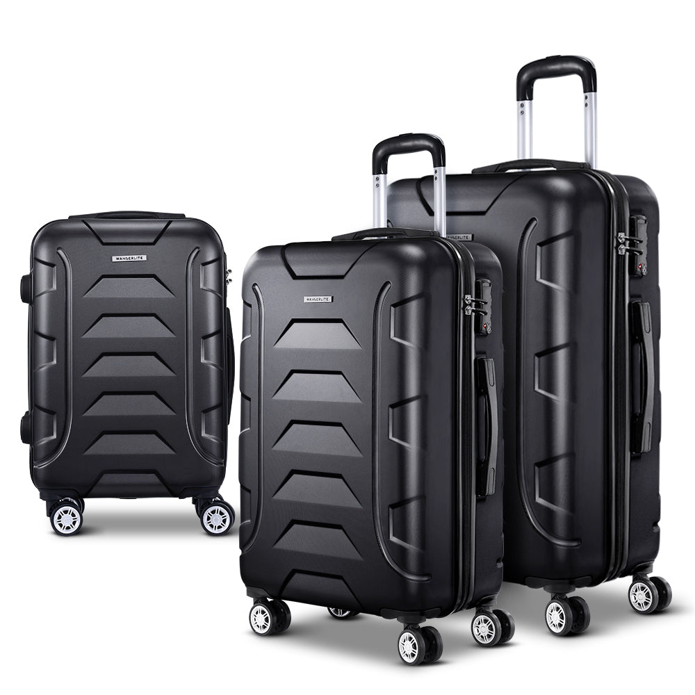 Wanderlite 3pc 20 24" 28"Luggage Suitcase Travel Hardcase Trolley TSA Lock Black"