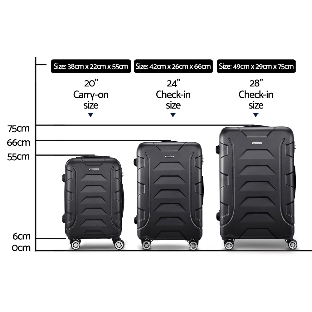 Wanderlite 3pc 20 24" 28"Luggage Suitcase Travel Hardcase Trolley TSA Lock Black"