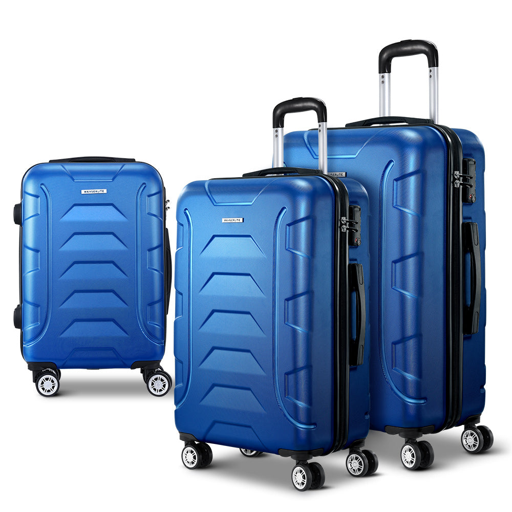 Wanderlite 3pc 20 24" 28"Luggage Suitcase Travel Hardcase Trolley TSA Lock Blue"