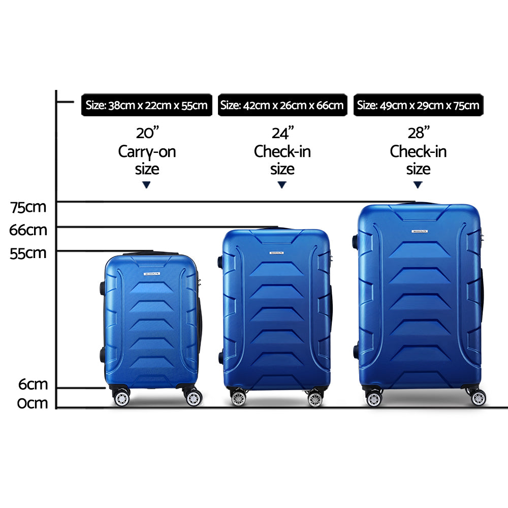 Wanderlite 3pc 20 24" 28"Luggage Suitcase Travel Hardcase Trolley TSA Lock Blue"