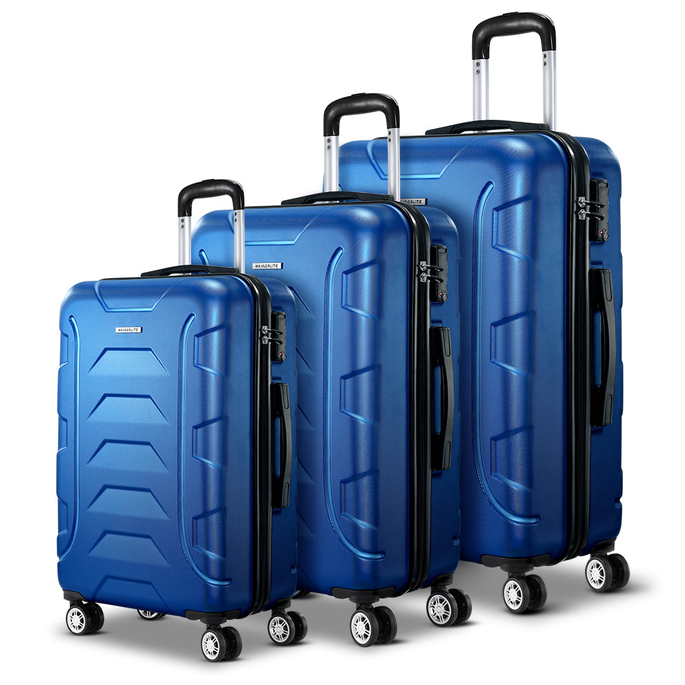 Wanderlite 3pc 20 24" 28"Luggage Suitcase Travel Hardcase Trolley TSA Lock Blue"