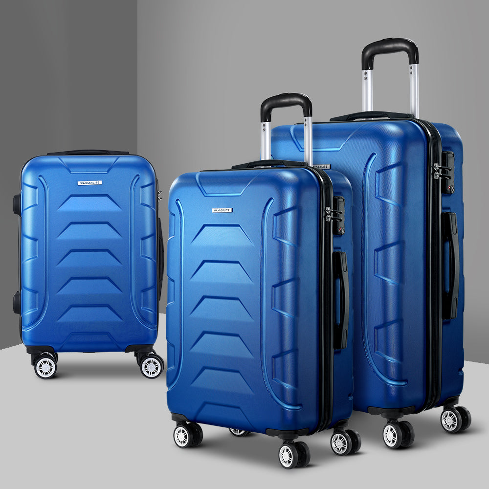 Wanderlite 3pc 20 24" 28"Luggage Suitcase Travel Hardcase Trolley TSA Lock Blue"