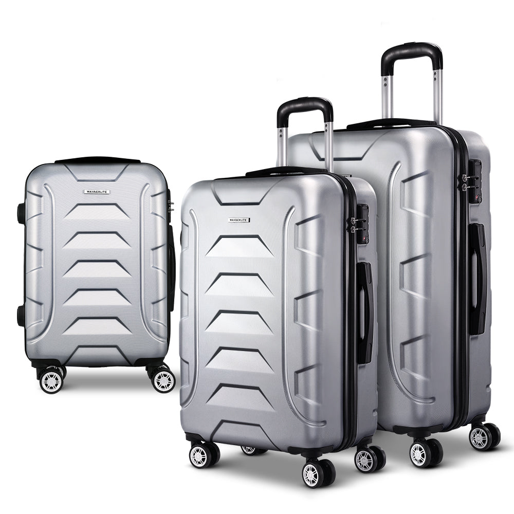 Wanderlite 3pc 20 24" 28"Luggage Suitcase Travel Hardcase Trolley TSA Lock Silver"
