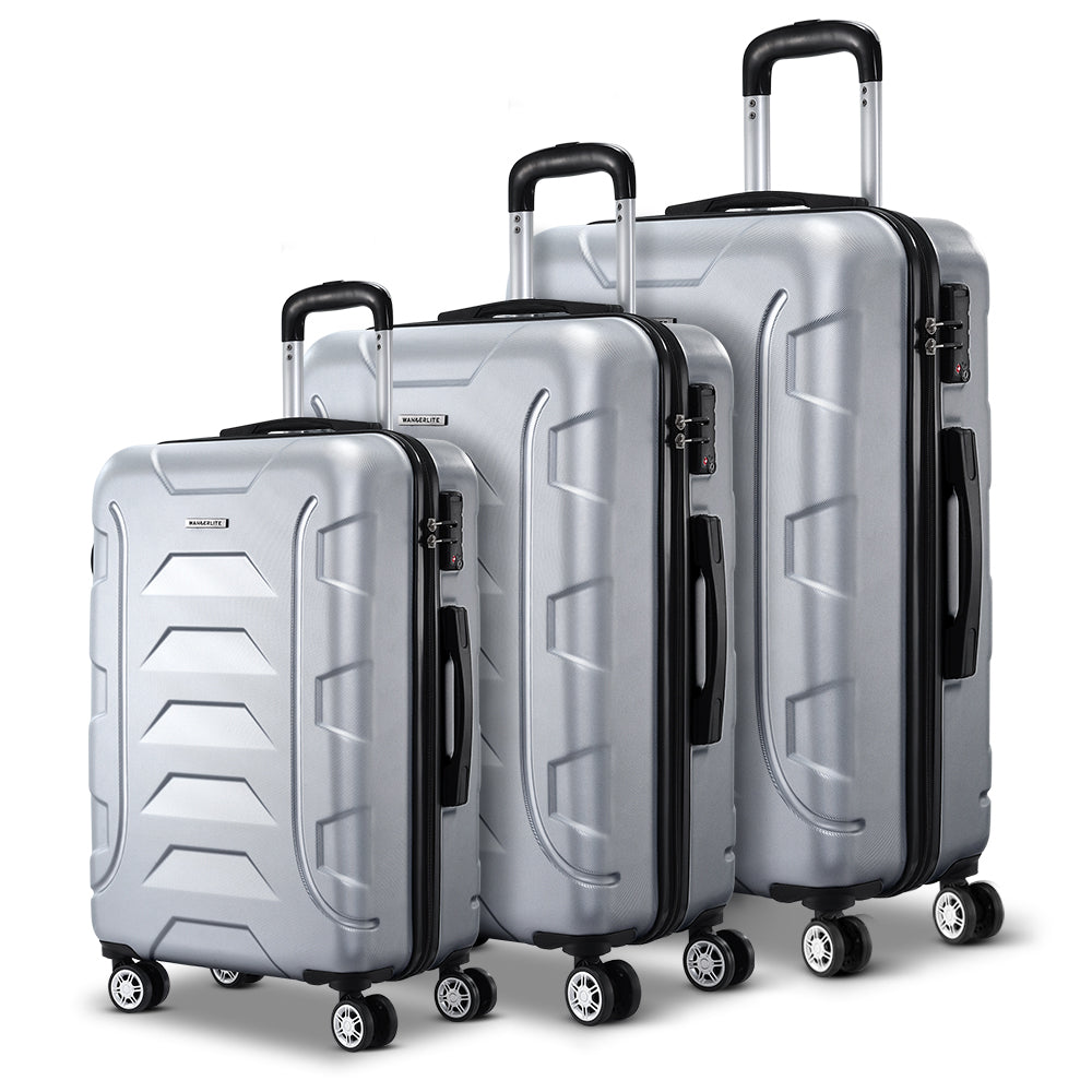 Wanderlite 3pc 20 24" 28"Luggage Suitcase Travel Hardcase Trolley TSA Lock Silver"