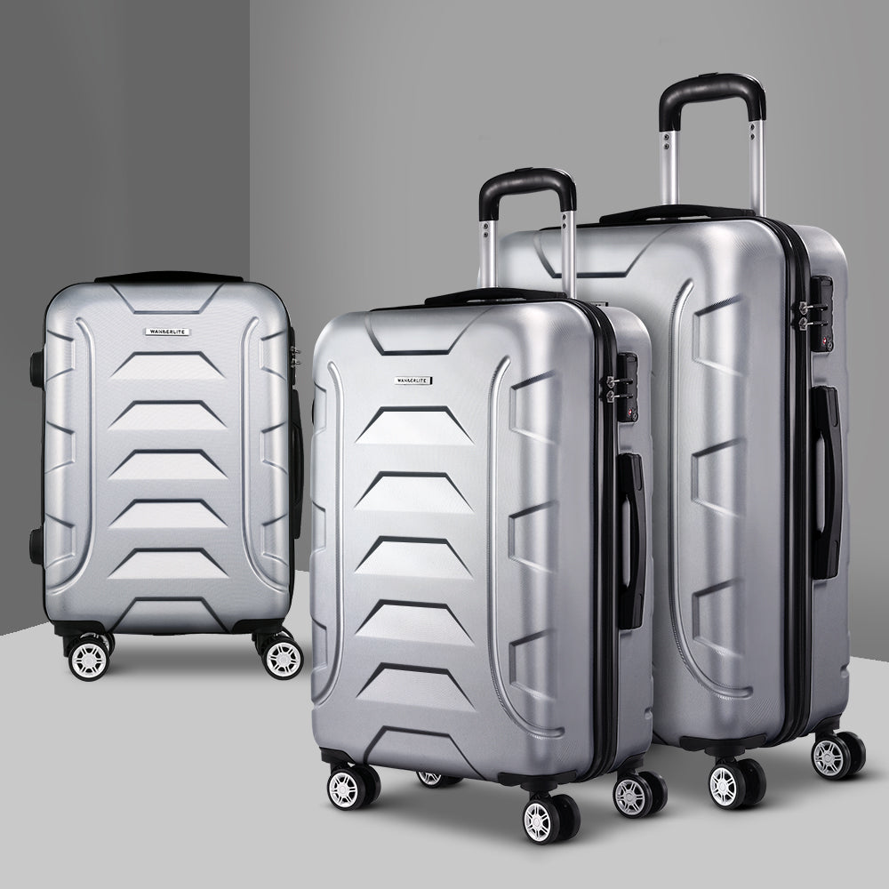 Wanderlite 3pc 20 24" 28"Luggage Suitcase Travel Hardcase Trolley TSA Lock Silver"