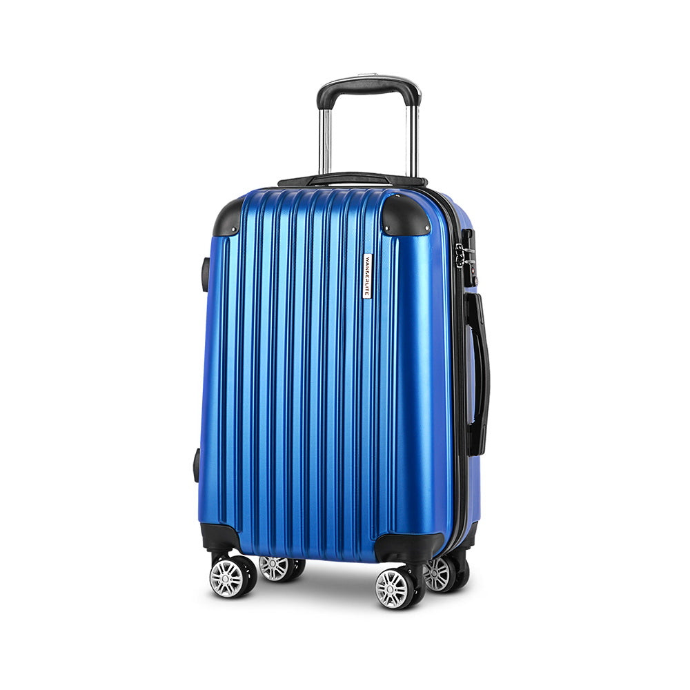 Wanderlite 28 Luggage Trolley Travel Suitcase Set TSA Lock Hard Case Shell Blue"