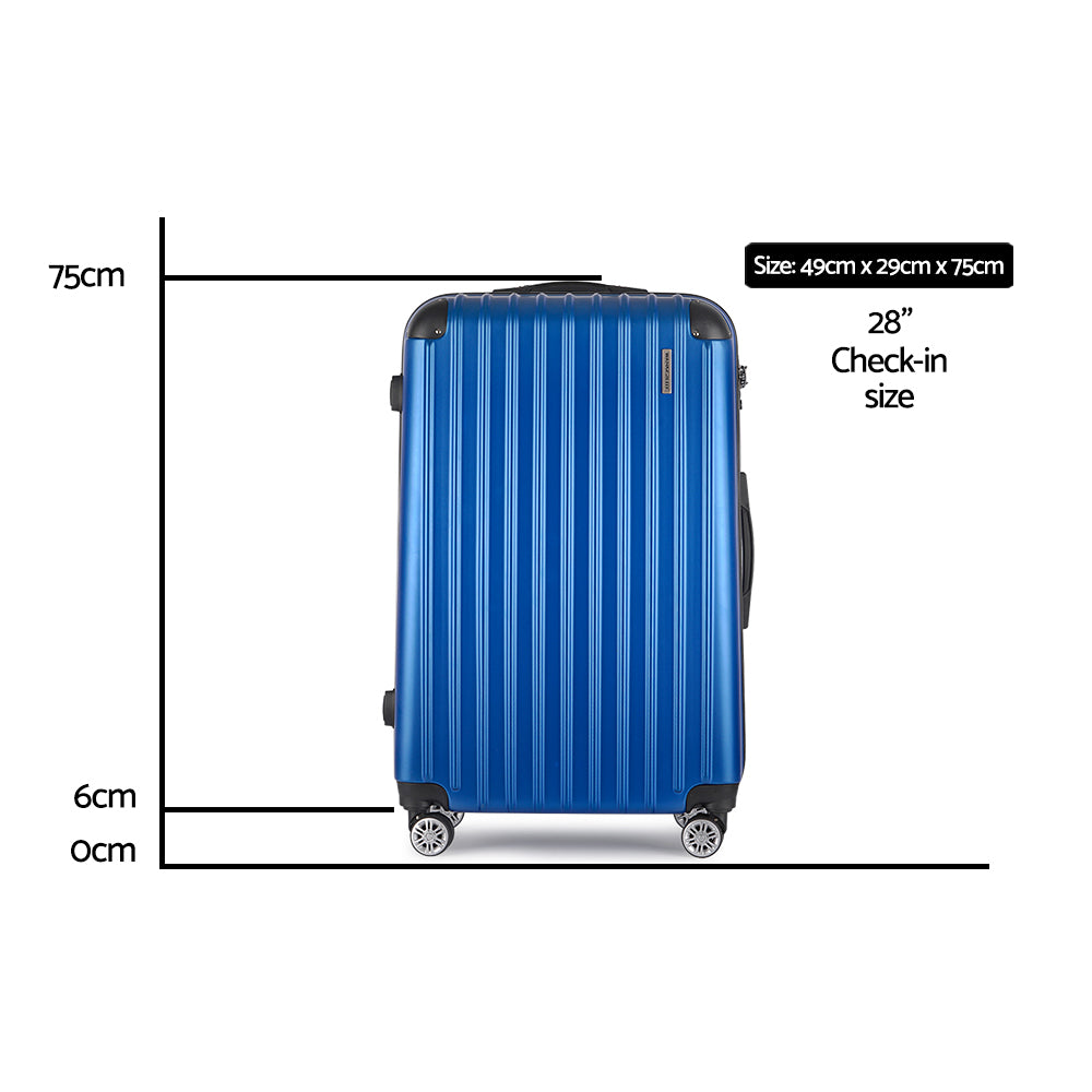 Wanderlite 28 Luggage Trolley Travel Suitcase Set TSA Lock Hard Case Shell Blue"