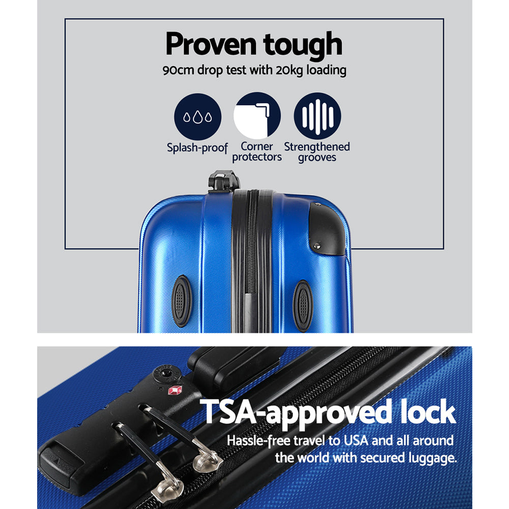 Wanderlite 28 Luggage Trolley Travel Suitcase Set TSA Lock Hard Case Shell Blue"