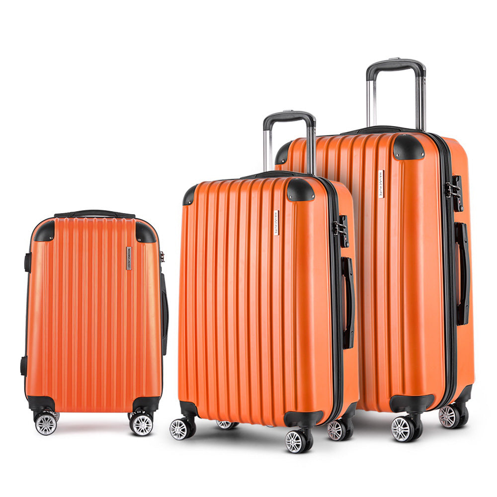 Wanderlite Luggage Set 3pc 20 24" 28" Suitcase Hardcase Carry On Trolley Travel Orange"