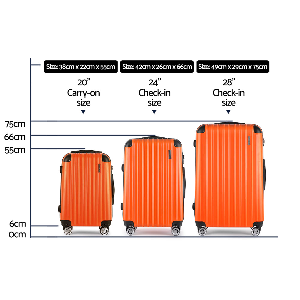 Wanderlite Luggage Set 3pc 20 24" 28" Suitcase Hardcase Carry On Trolley Travel Orange"
