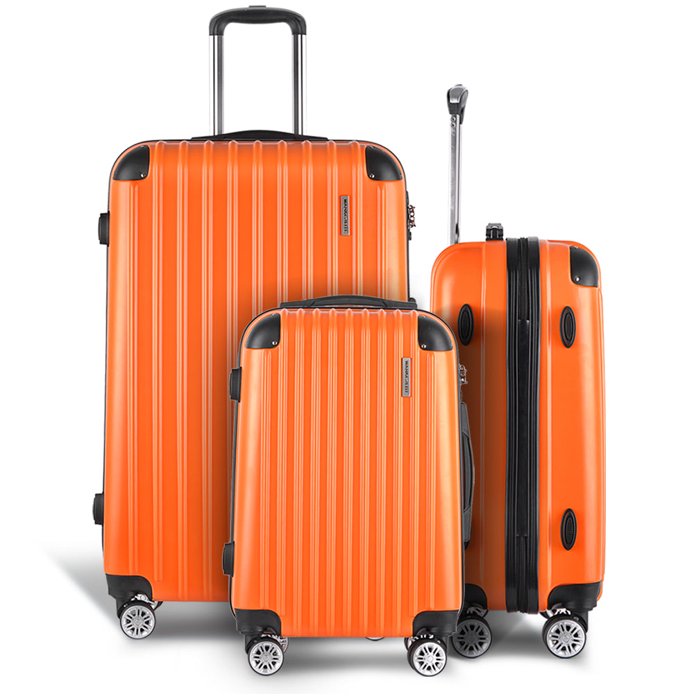 Wanderlite Luggage Set 3pc 20 24" 28" Suitcase Hardcase Carry On Trolley Travel Orange"