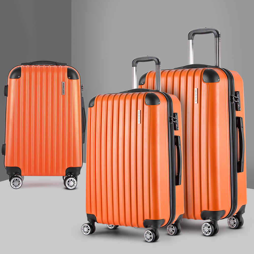 Wanderlite Luggage Set 3pc 20 24" 28" Suitcase Hardcase Carry On Trolley Travel Orange"
