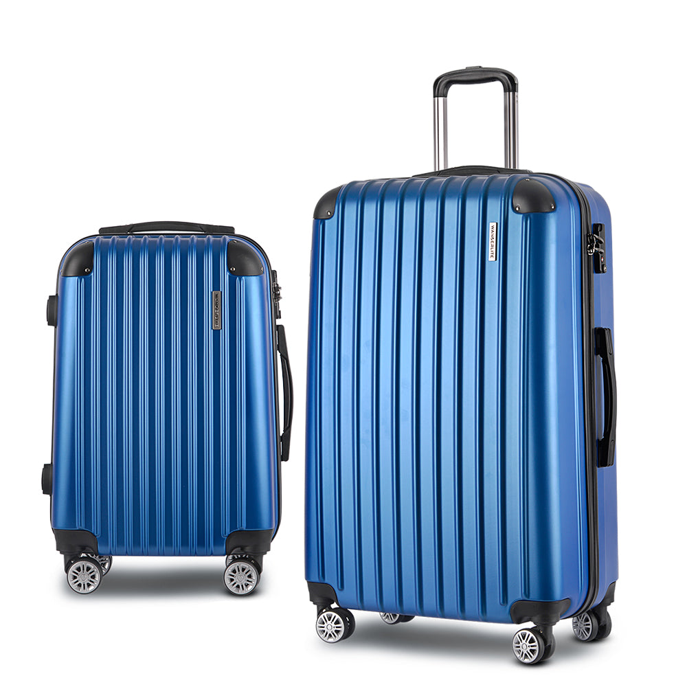 Wanderlite Luggage Set 2pc 24 28" Suitcase Hardcase Trolley Travel Blue"
