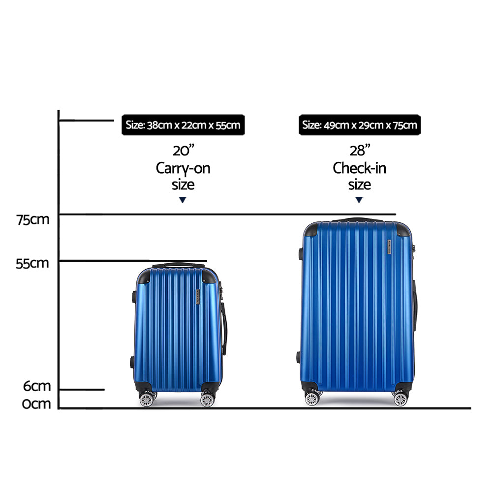 Wanderlite Luggage Set 2pc 24 28" Suitcase Hardcase Trolley Travel Blue"