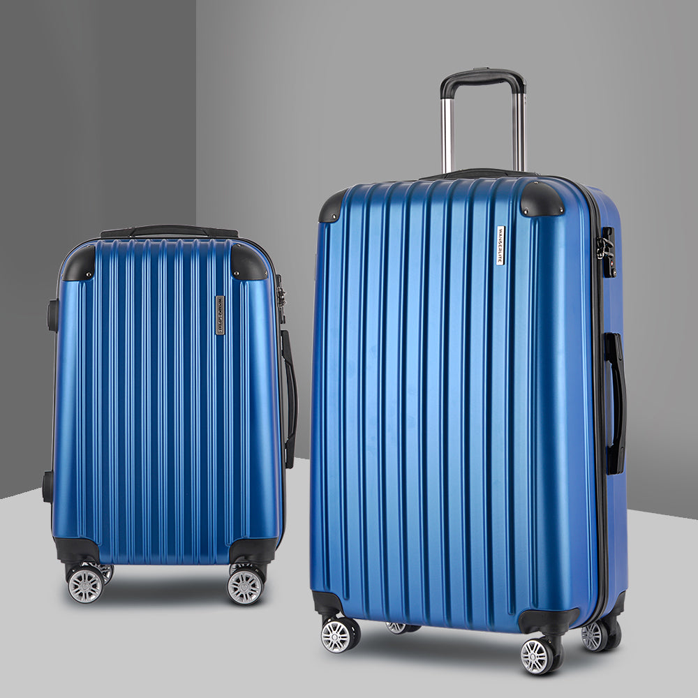 Wanderlite Luggage Set 2pc 24 28" Suitcase Hardcase Trolley Travel Blue"