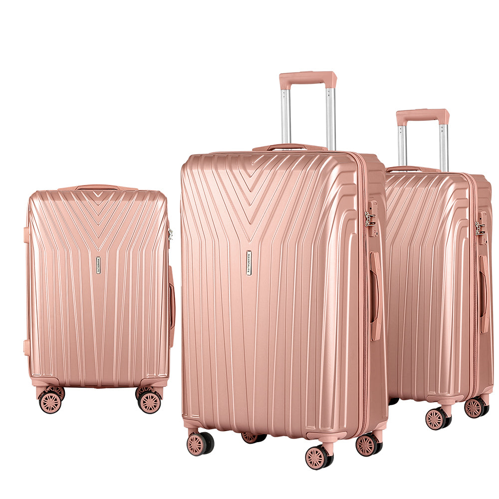 Wanderlite Luggage Set 3pc Suitcase Hardcase Trolley Travel Pink