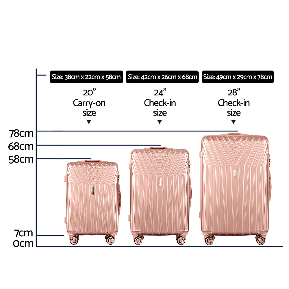 Wanderlite Luggage Set 3pc Suitcase Hardcase Trolley Travel Pink