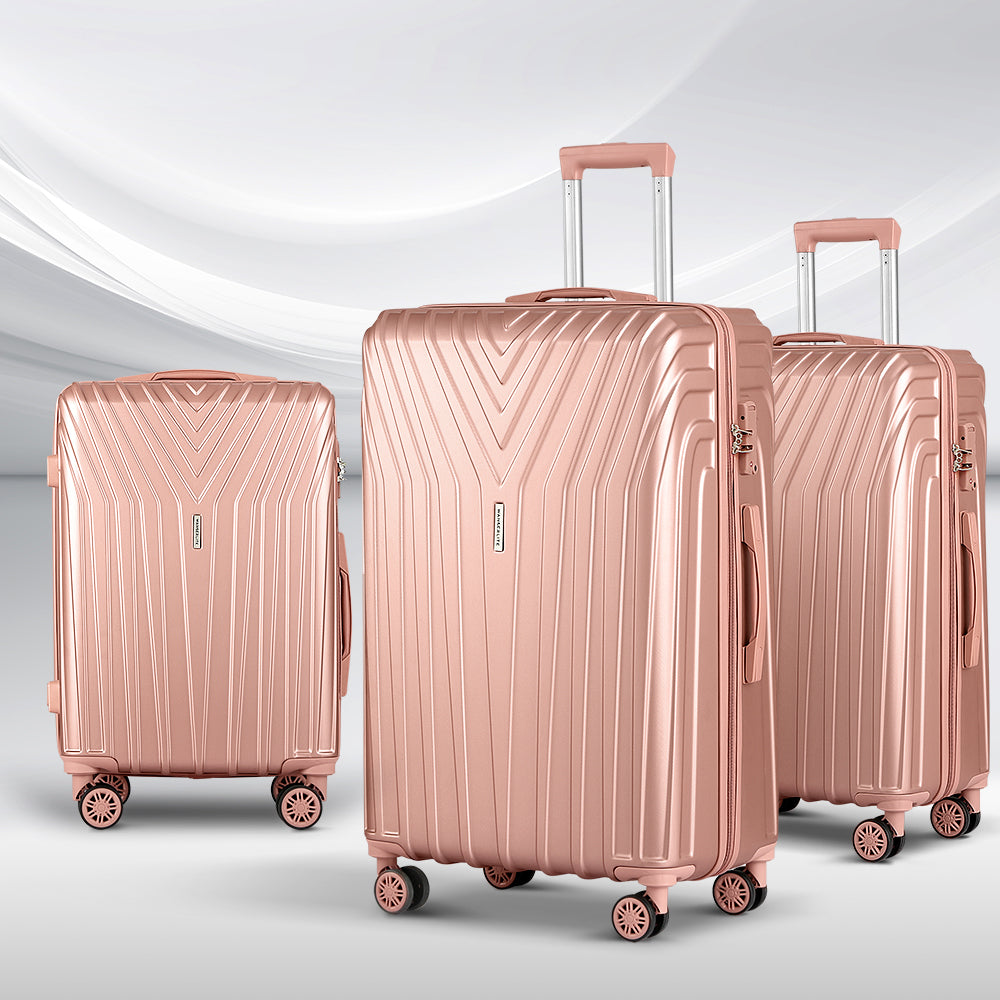 Wanderlite Luggage Set 3pc Suitcase Hardcase Trolley Travel Pink