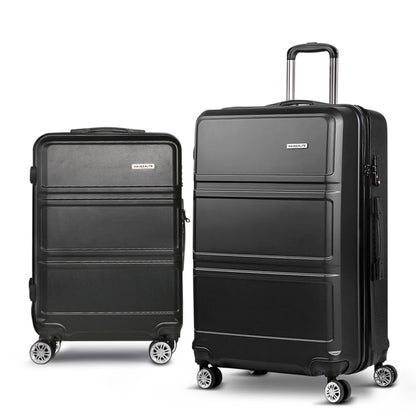 Wanderlite Luggage Set 2pc Suitcase Hardcase Trolley Travel Carry On Black